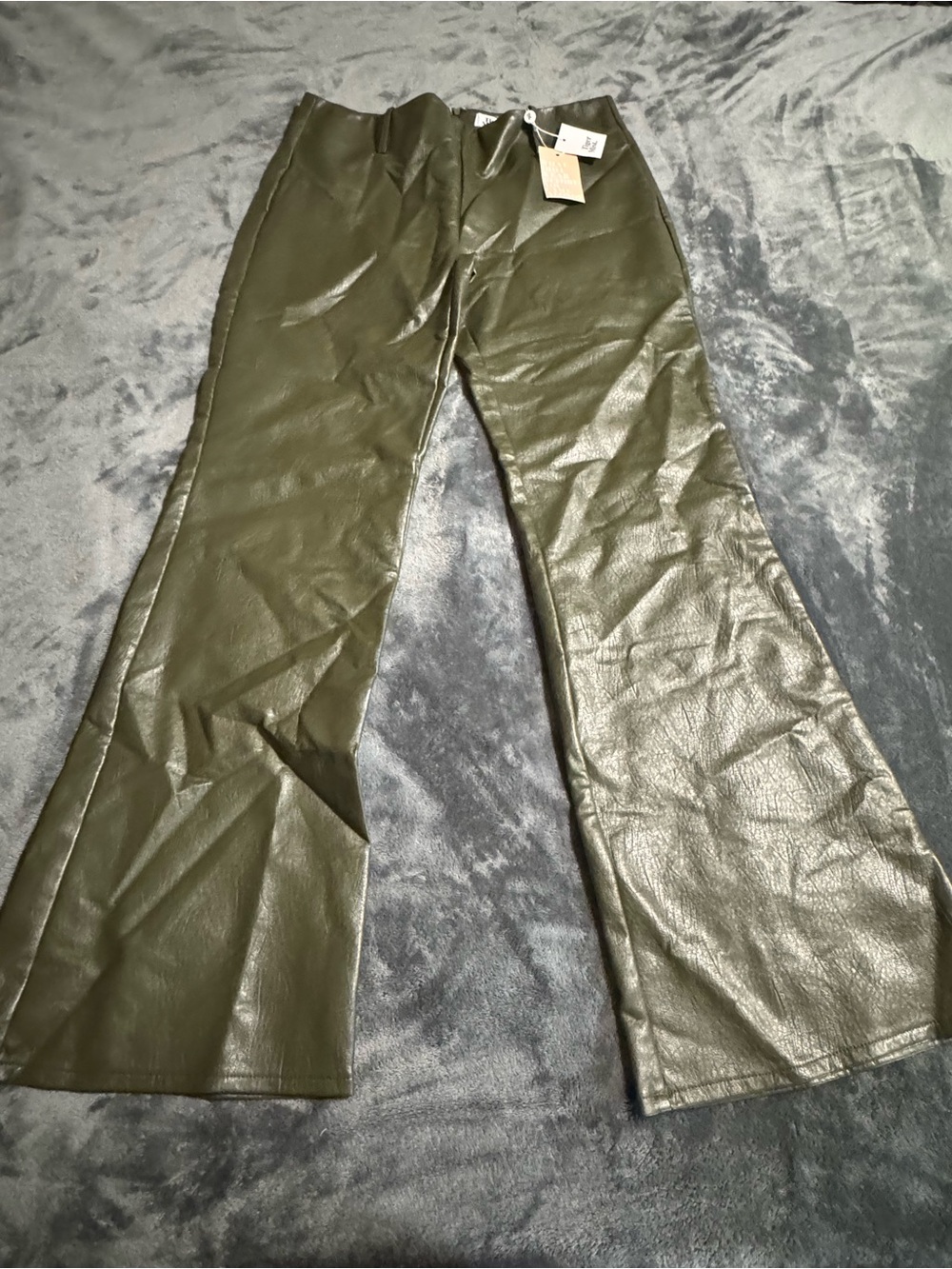 Tiger Mist XL Low Rise Teddie Pants Olive Faux Leather Flared Classic Retro
